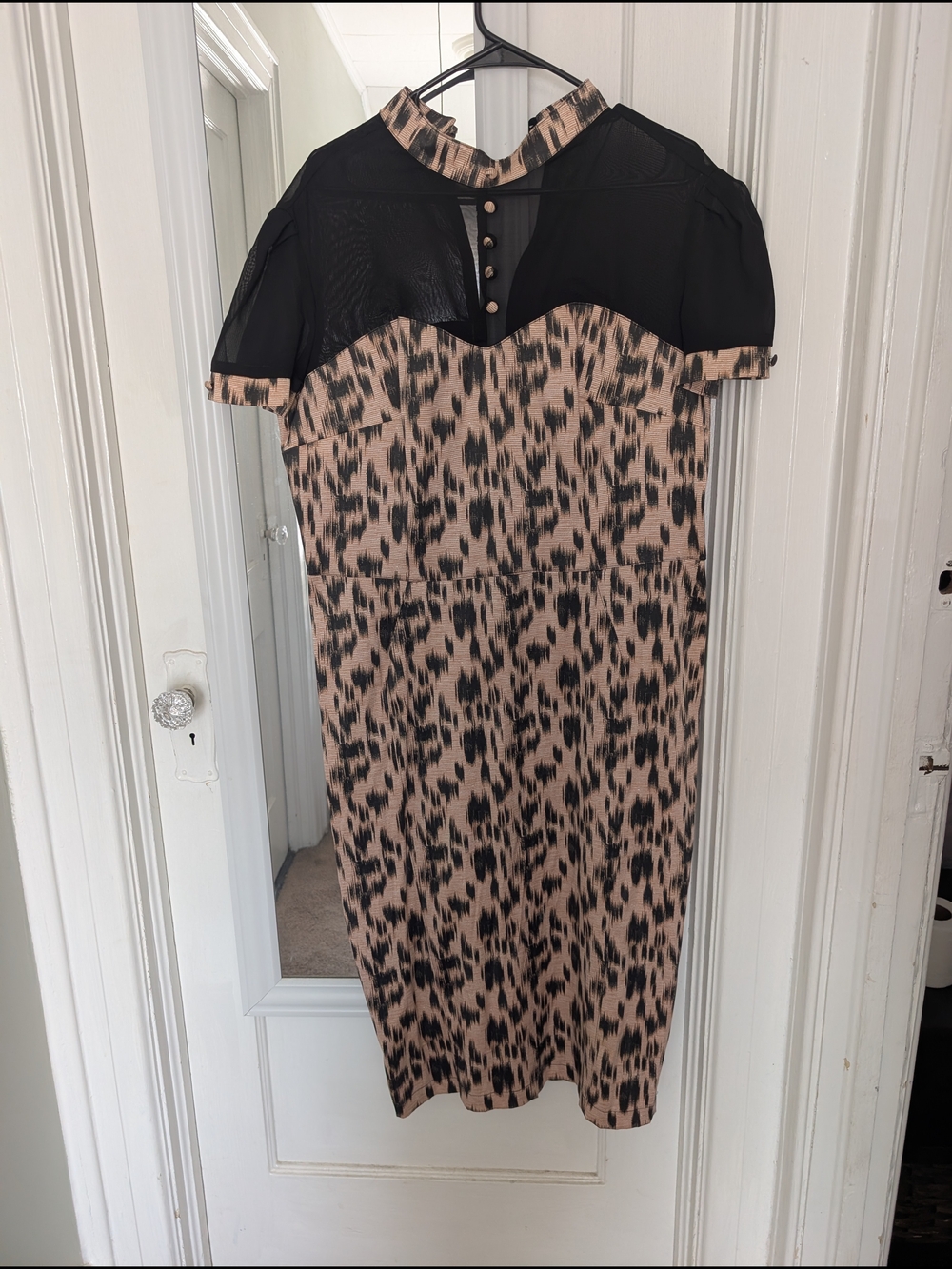 Leopard Print Midi Dress with Black Yoke